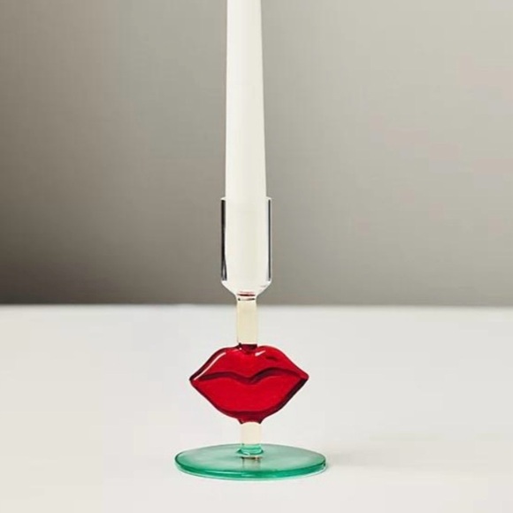 Anthropologie Other - NWT Anthropologie Ceci Glass Candle Holder With Red Lips 5.25”
